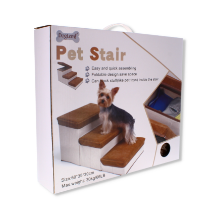 Foldable Pet Stair with Storage – Grey, Space-Saving Design for Small to Medium Pets