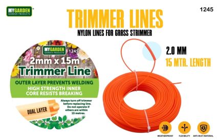 Nylon Trimmer Line 2 mm x 15 m – Durable, Weatherproof Replacement for Gas & Electric Trimmers