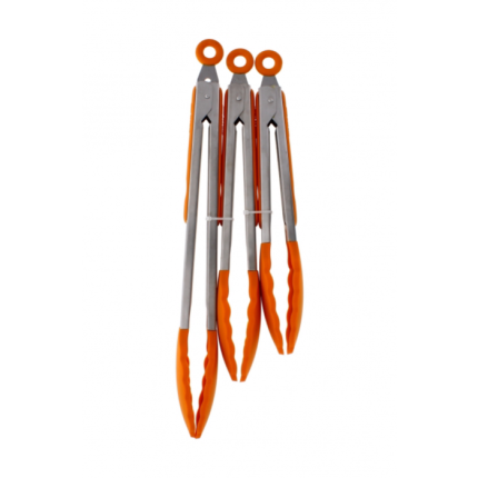 Orange Silicone Kitchen Tongs – 3-Piece Premium Set