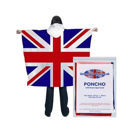 Union Jack Rain Poncho – Waterproof with Drawstring Hood